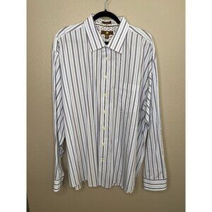 Egara Mens‎ Slim Fit White Shirt 3X Striped Long Sleeve Button-Up Cotton Brown